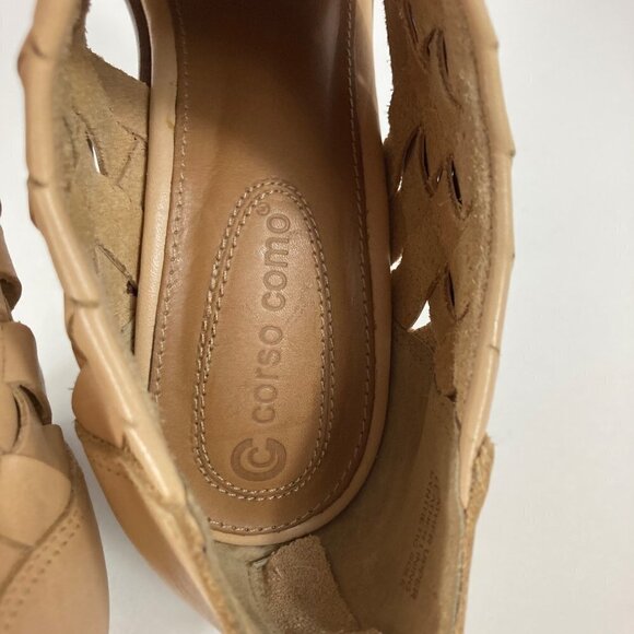 Womens Corso Como Salem Beige Leather Peep Toe Woven Heeled Bootie Shoe 8 - Picture 5 of 10